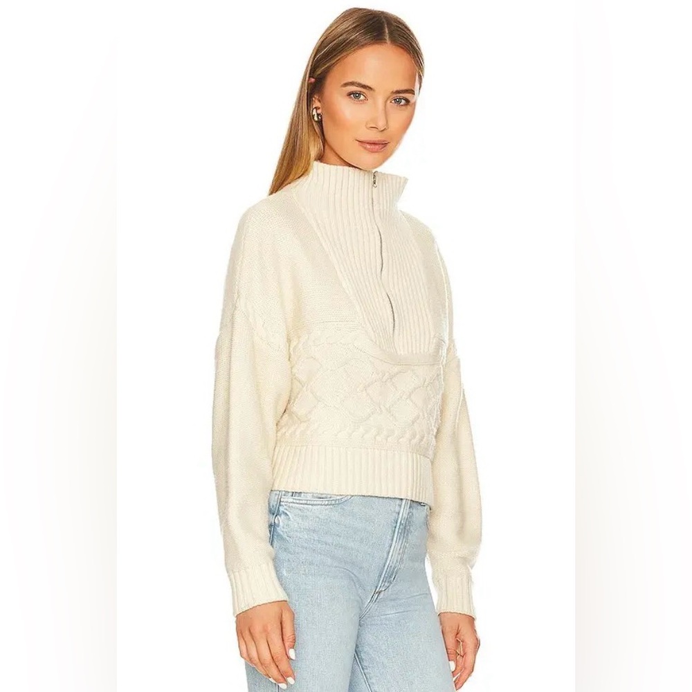 Tiegen Cables Funnel Neck Sweater in Ivory